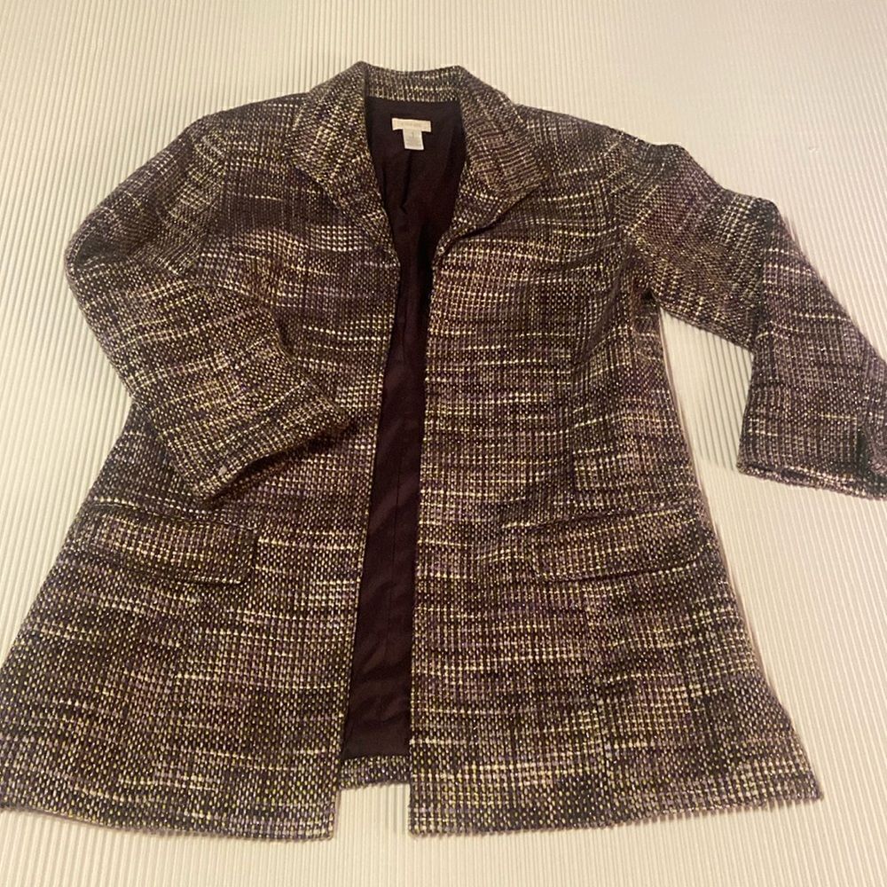 Chicos Purple Tweed Blazer Jacket Chartreuse Metallic